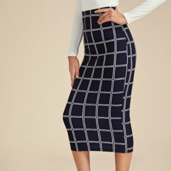 HOST PICK!!! Navy Plaid Pencil Skirt - Picture 4 of 5
